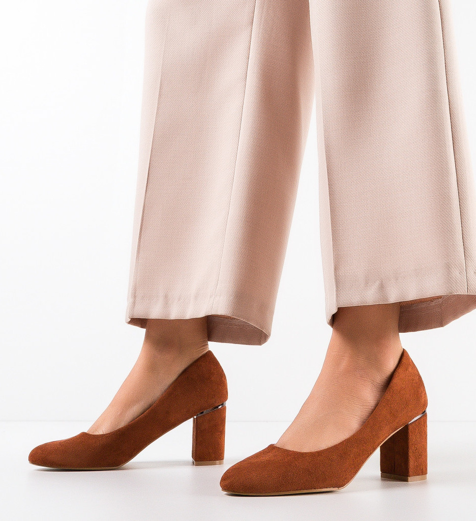 Pantofi dama Kyla Camel cu toc elegant - imagine 2