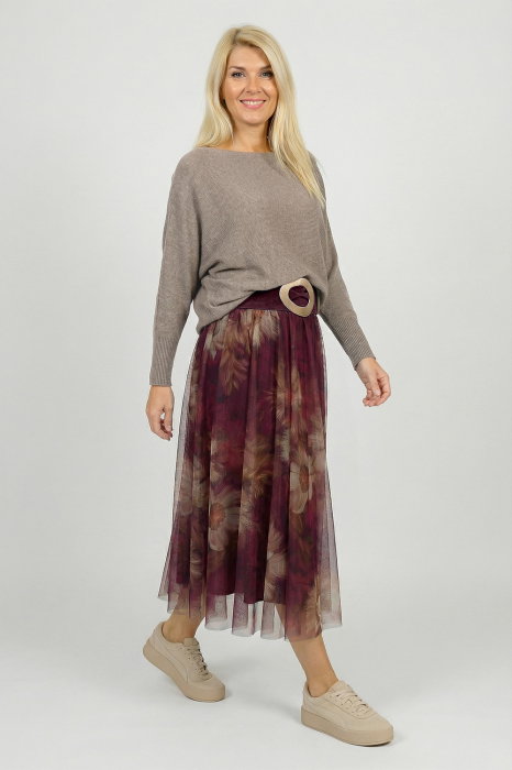 Fusta clos tulle floral bordo Shopika