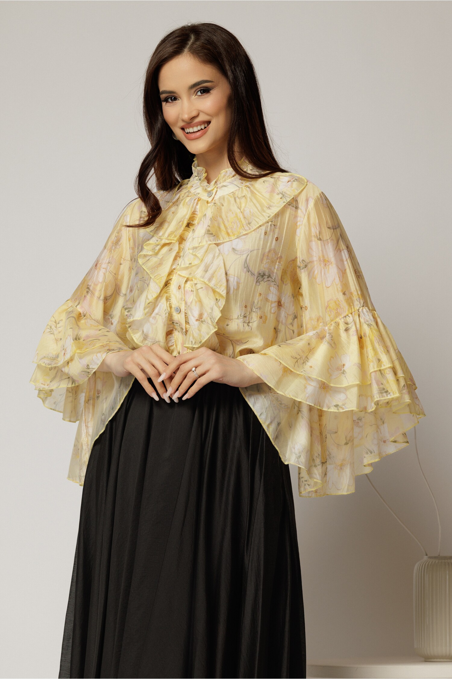 Cămașă Galbenă Tencel cu Imprimeu Floral