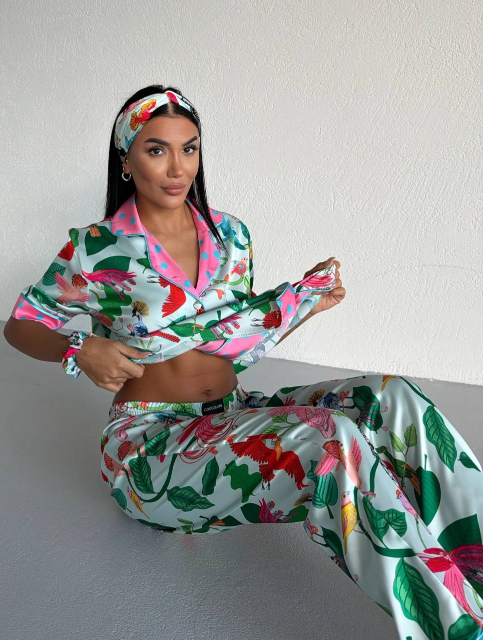 Pijama 2 piese Delis, Satin mat cu nasturi - imagine 3