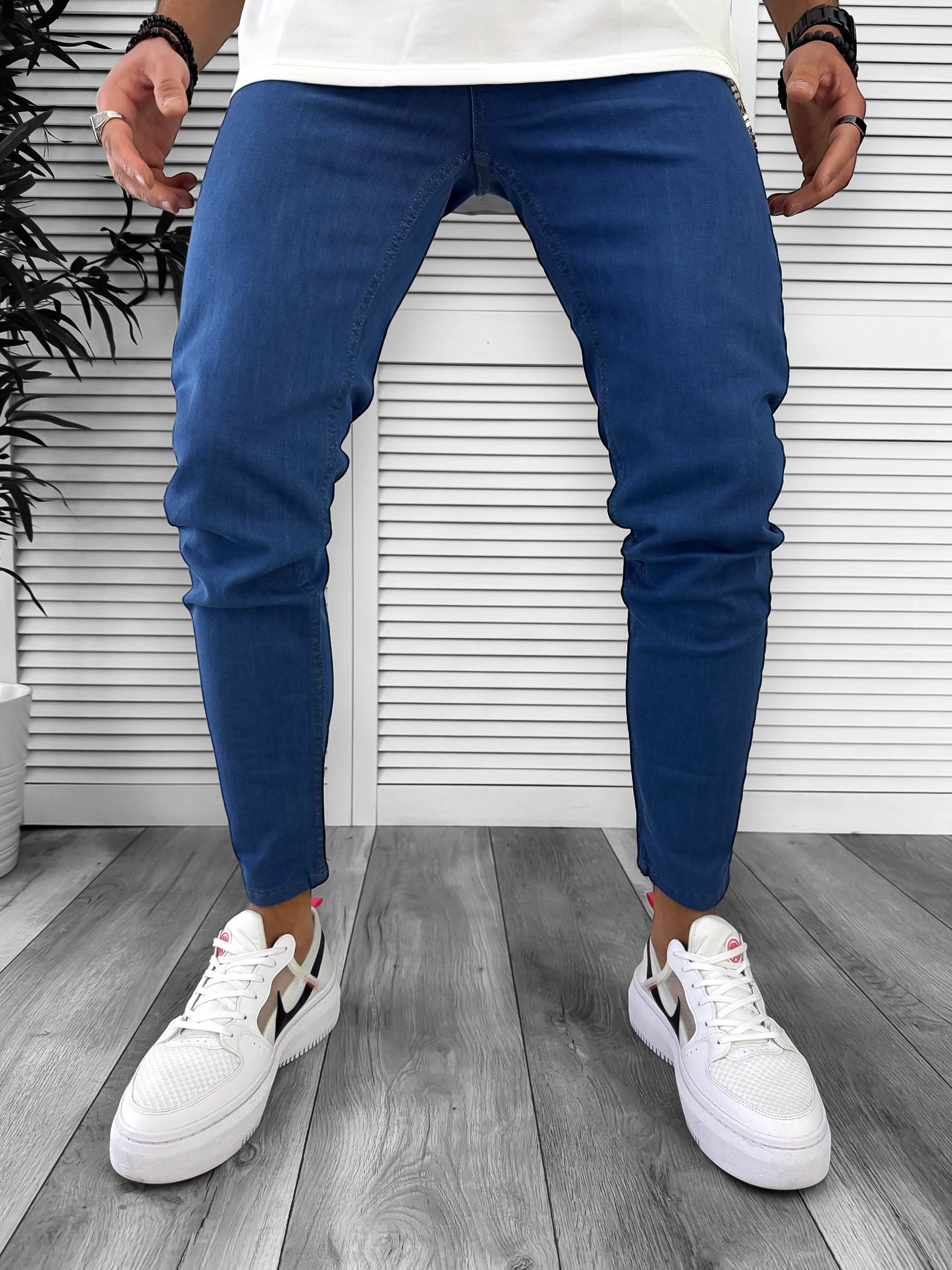 Blugi Barbati Conici Albastri Stil Modern