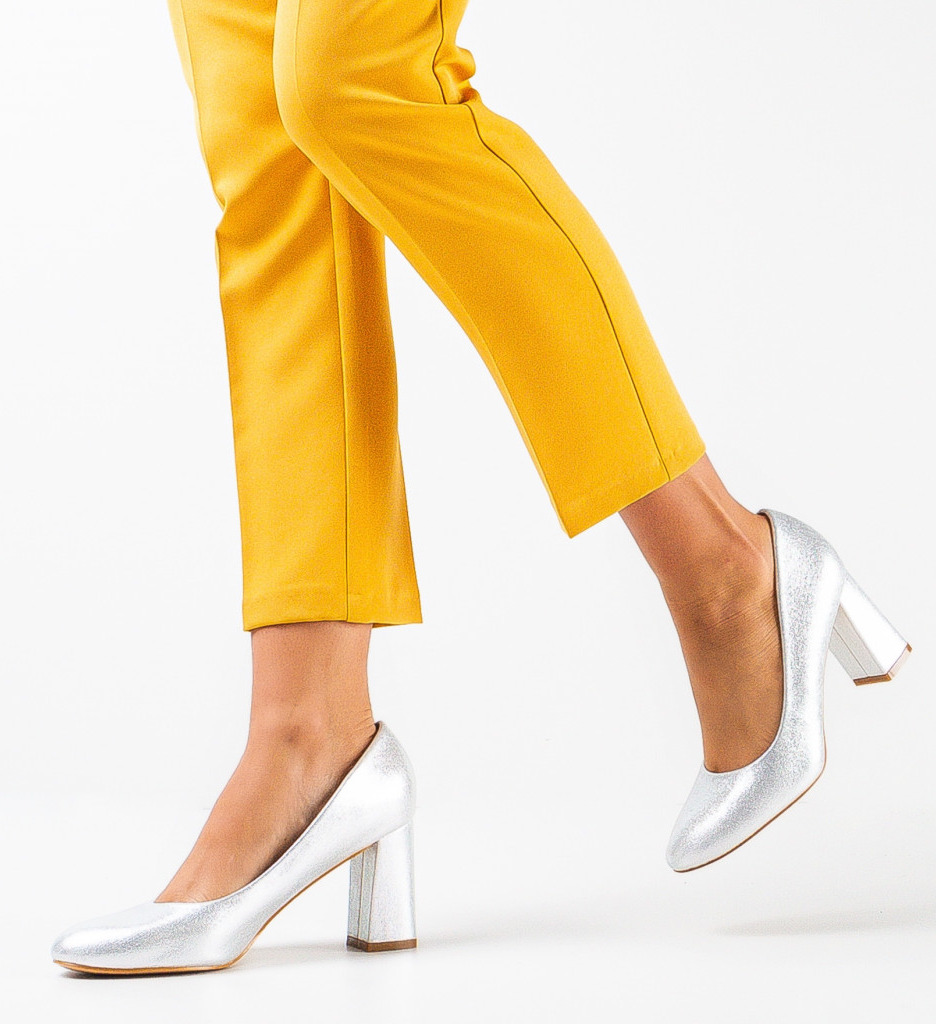 Pantofi Dama Argintii cu Toc Eleganți Luber - imagine 3