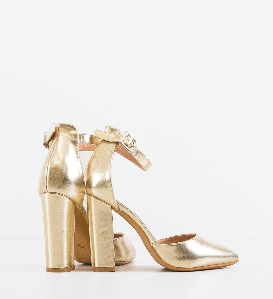 Pantofi Dama Anjali Aurii cu Toc Eleganți - imagine 2