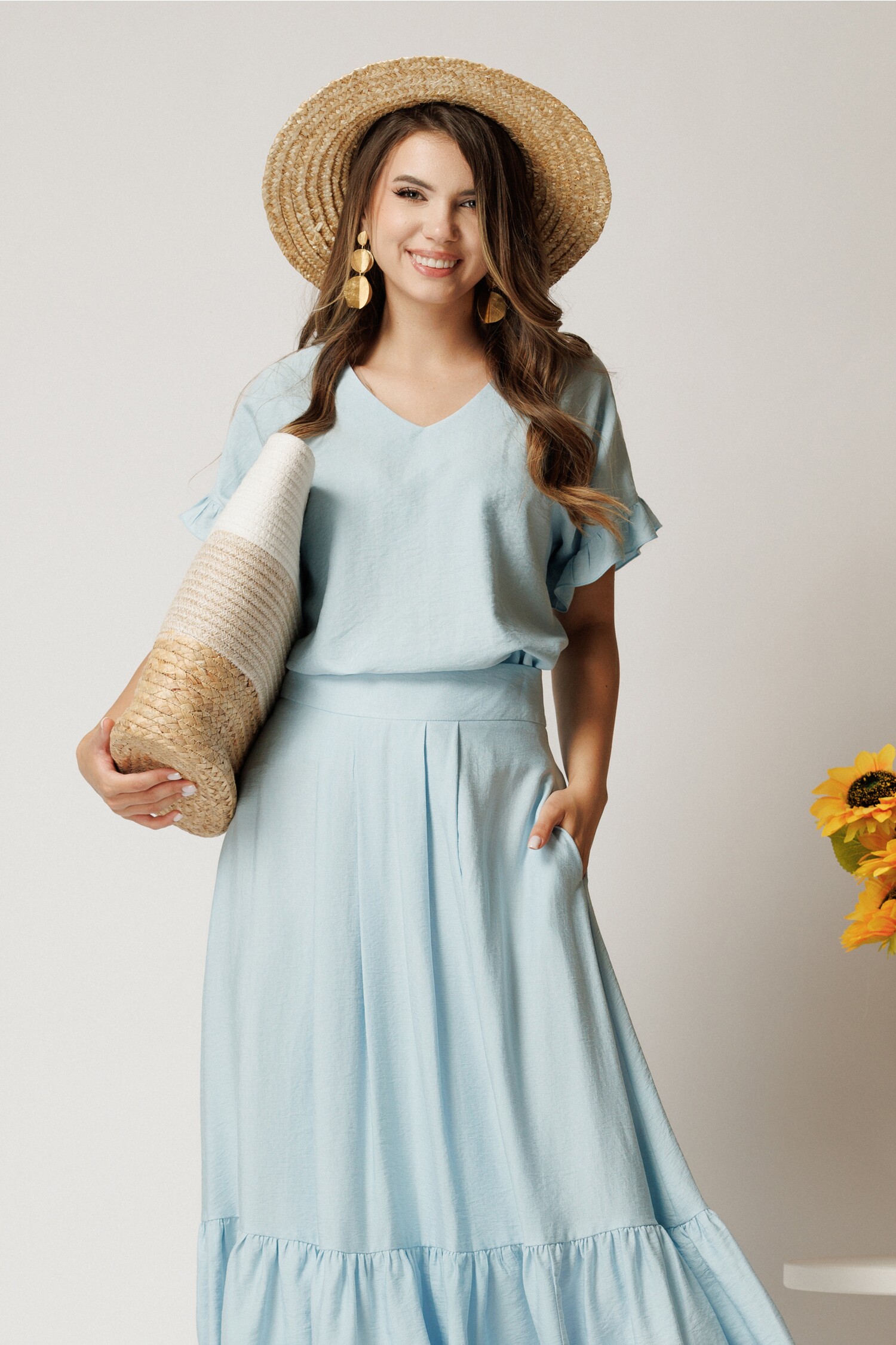 Bluza Bleu Rayon cu Volanase | Eleganță și Confort