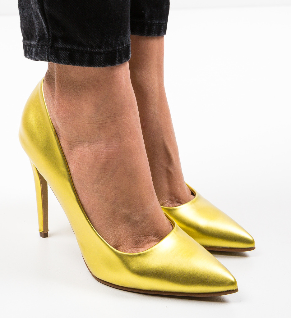 Pantofi Kaci Galbeni cu Toc Eleganți - imagine 4