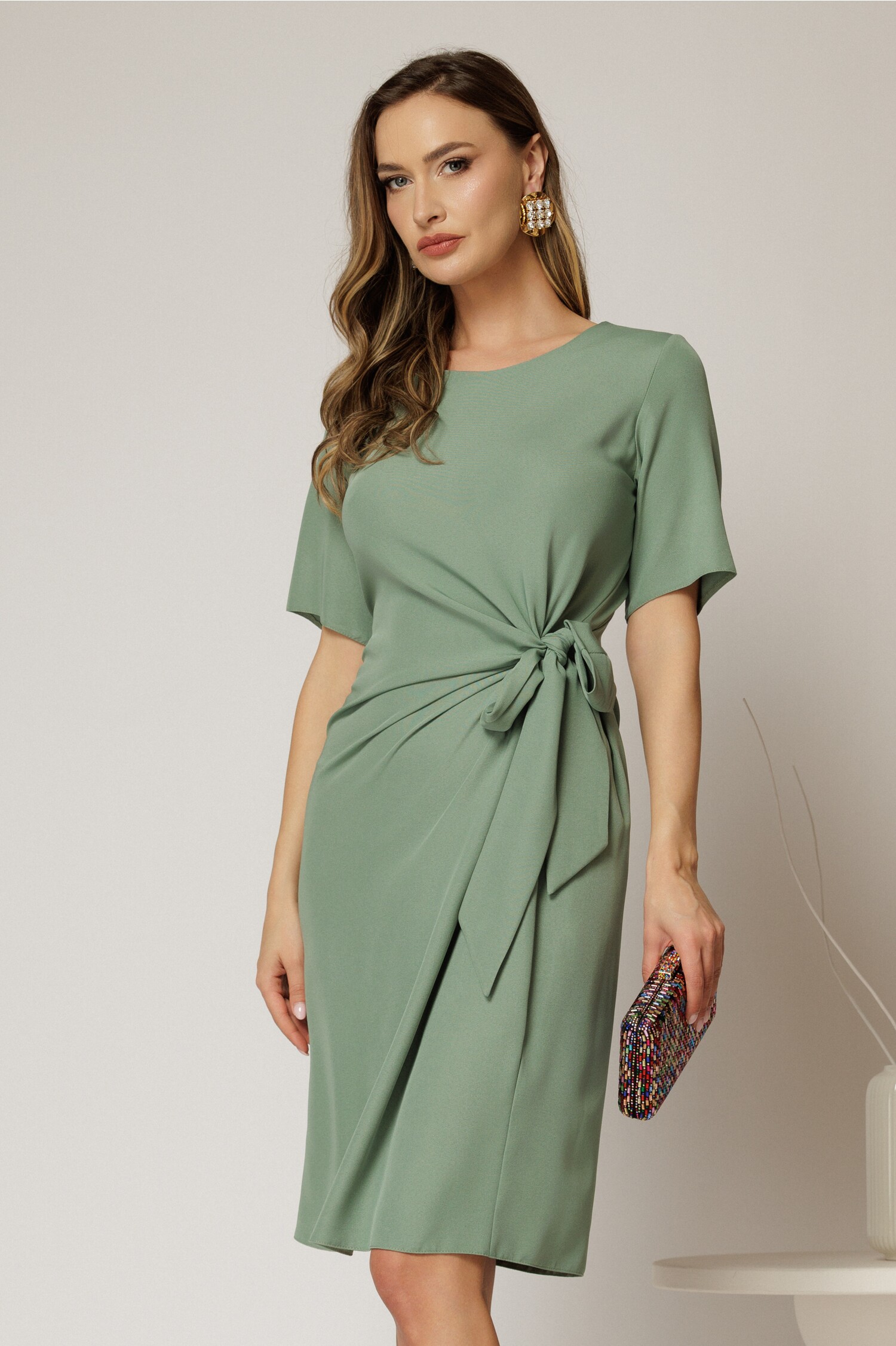 Rochie DY Fashion Verde Midi cu Nod în Talie