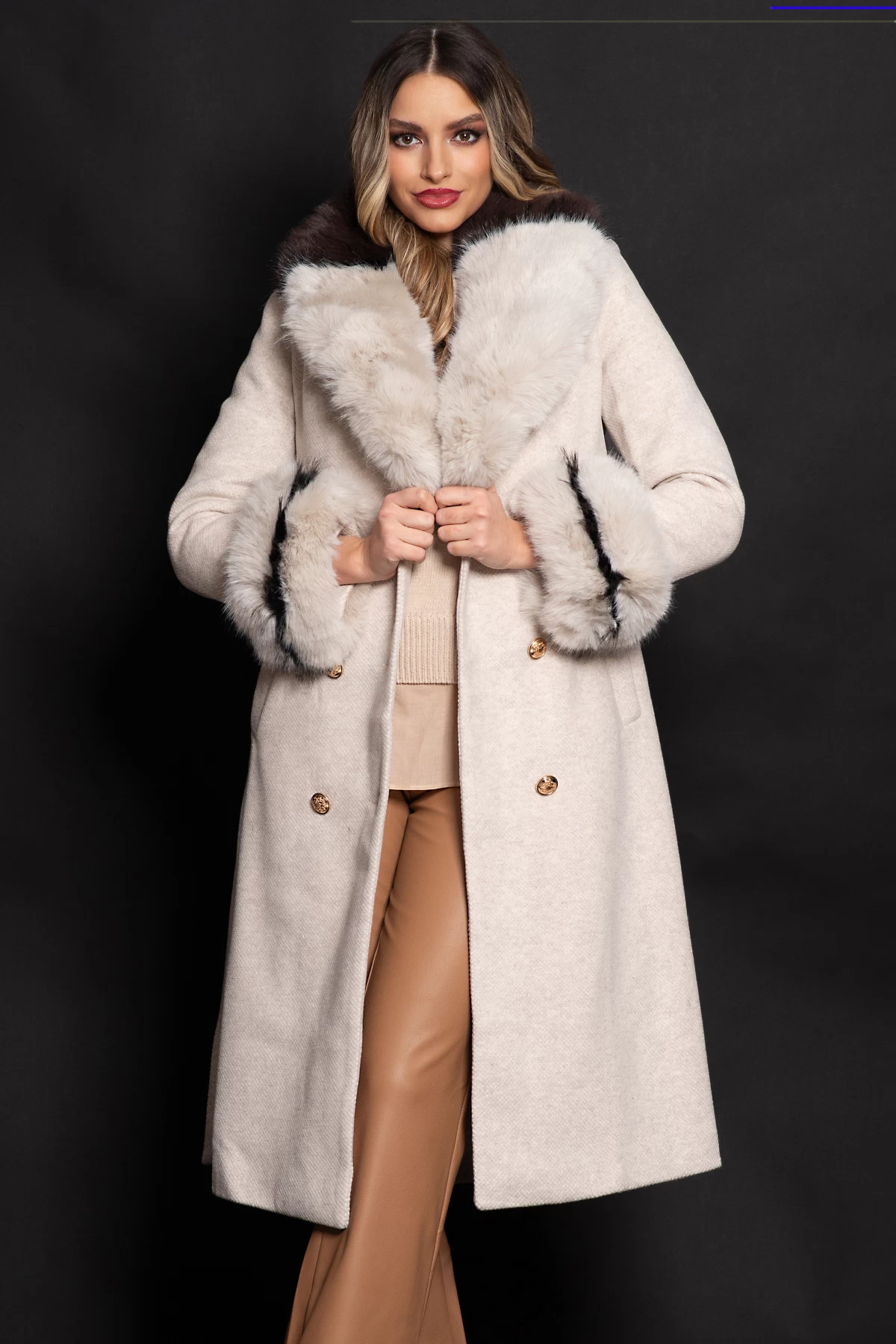 Palton Elegant Patricia Aleksandra - Stofă cu Blană