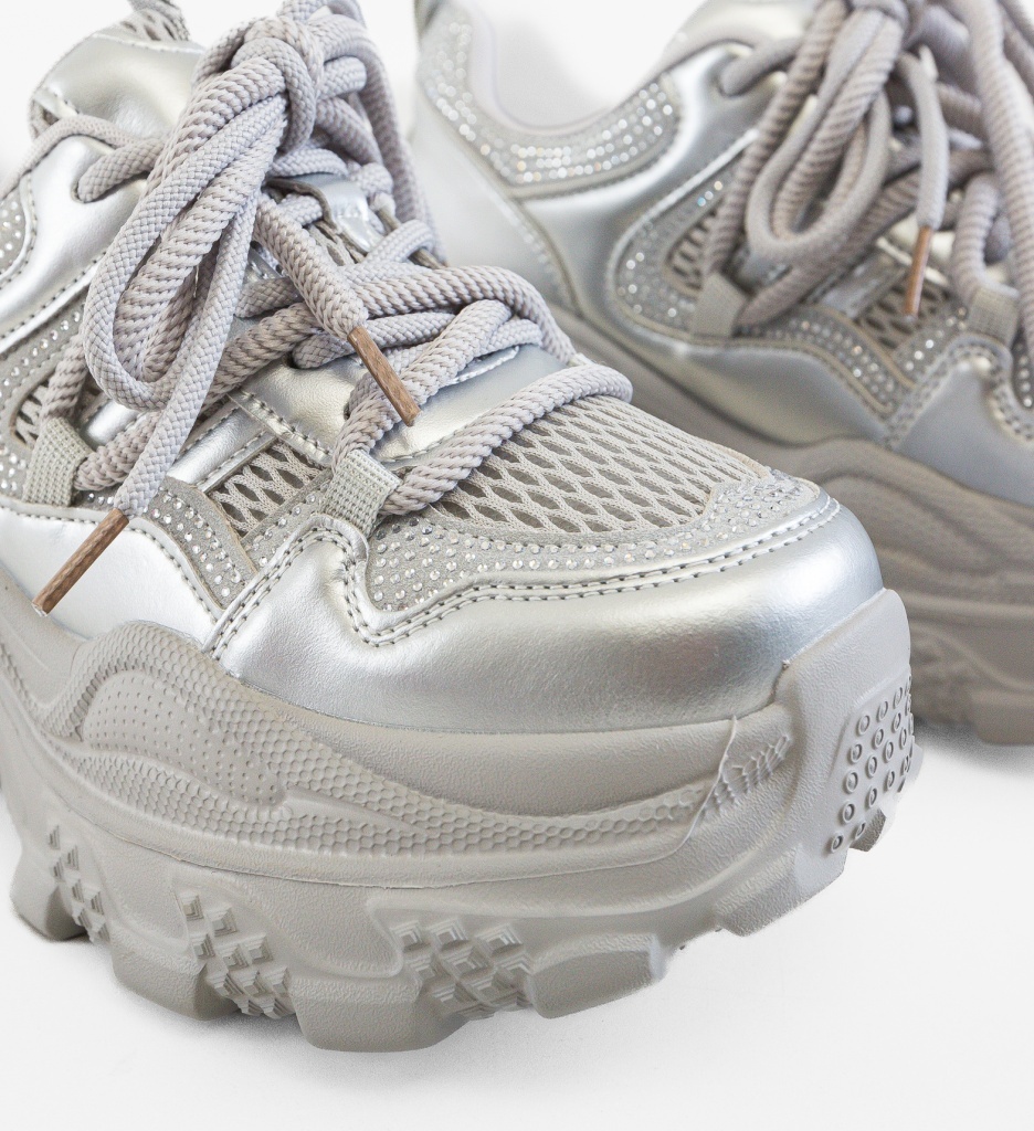 Sneakers Dama Yera Argintii Sport & Eleganta - imagine 5