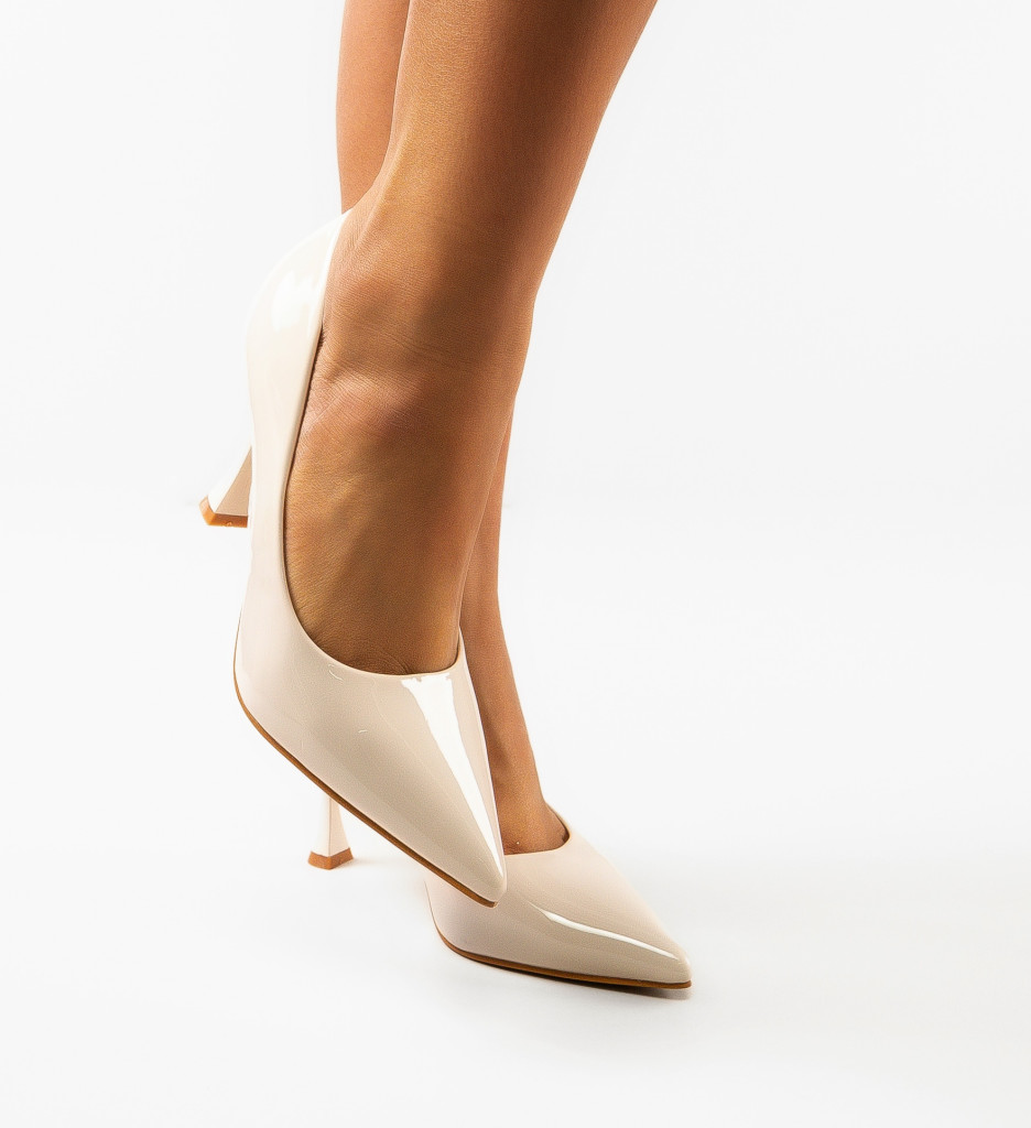 Pantofi Kikora Bej cu Toc Eleganți - imagine 2