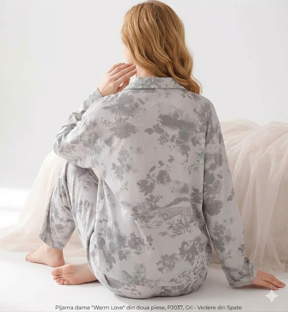 Pijama Dama Delis Warm Love Bumbac Gri - imagine 2