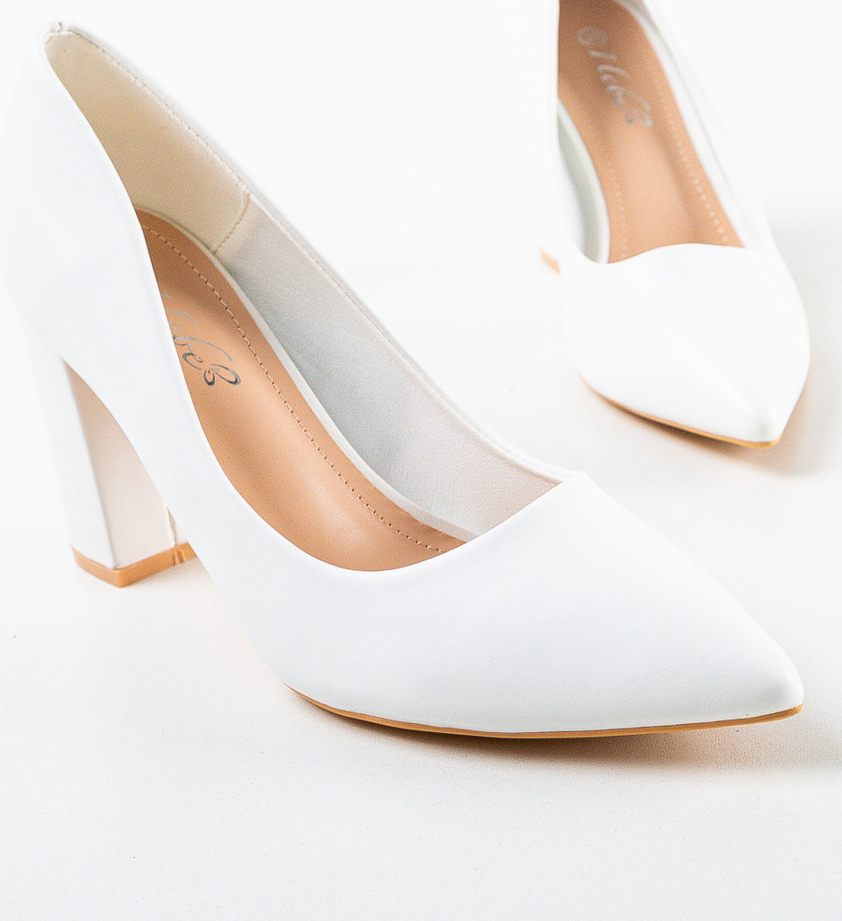 Pantofi Dodson Albi Eleganți cu Toc - imagine 6
