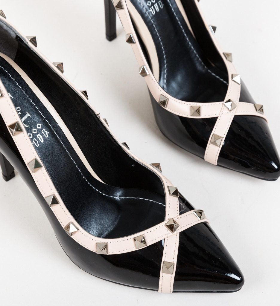 Pantofi Evankel Negri Eleganți cu Toc - imagine 5