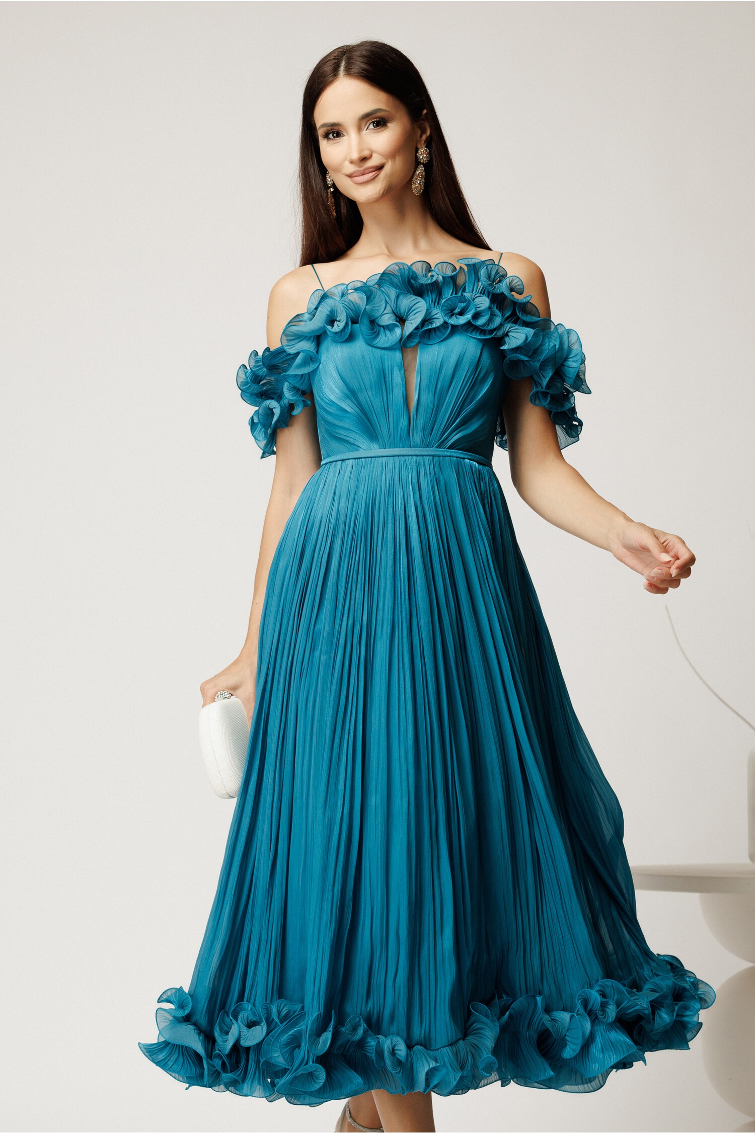 Rochie Midi Turcoaz Elegantă Cununie Civilă