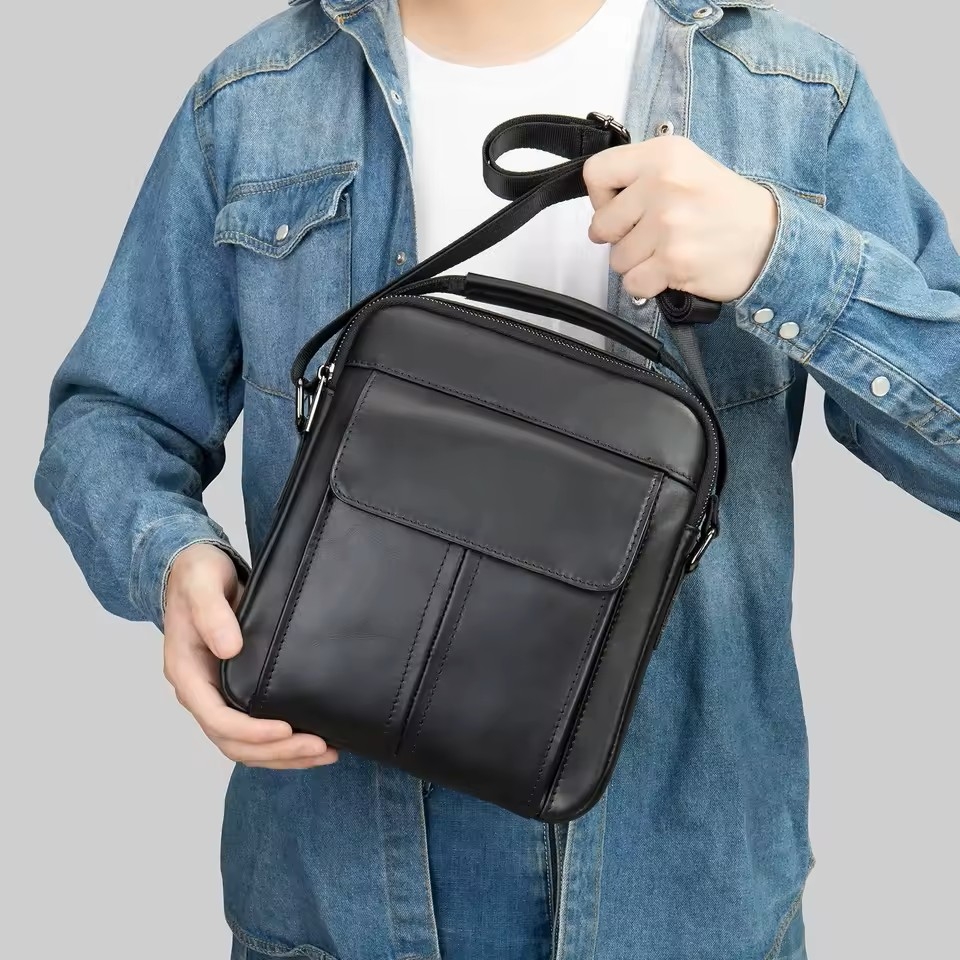 Geanta de umar barbati Khaiel GT3904, piele naturala, neagra - imagine 2