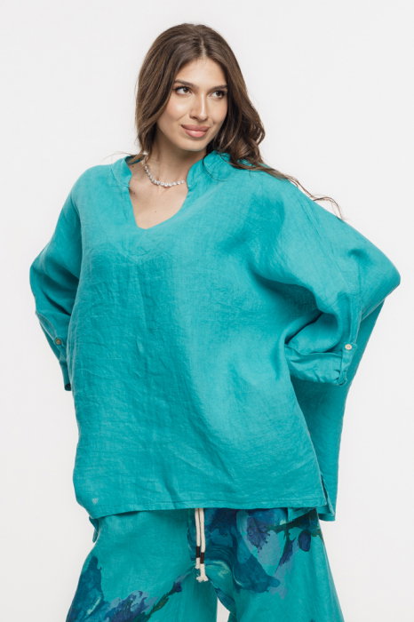 Bluză In Oversize Turcoaz Shopika | Decolteu V
