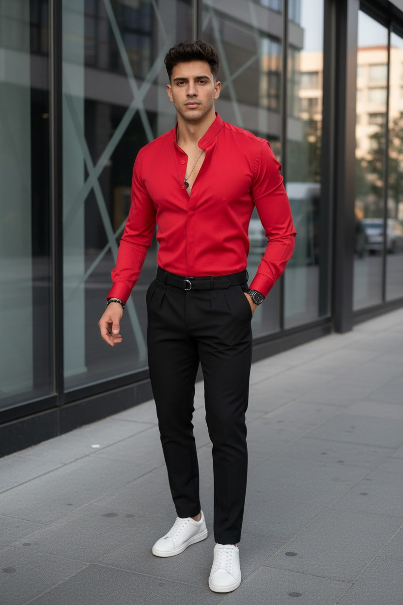 Cămăși Bărbați Slim Fit Roșii Elegante