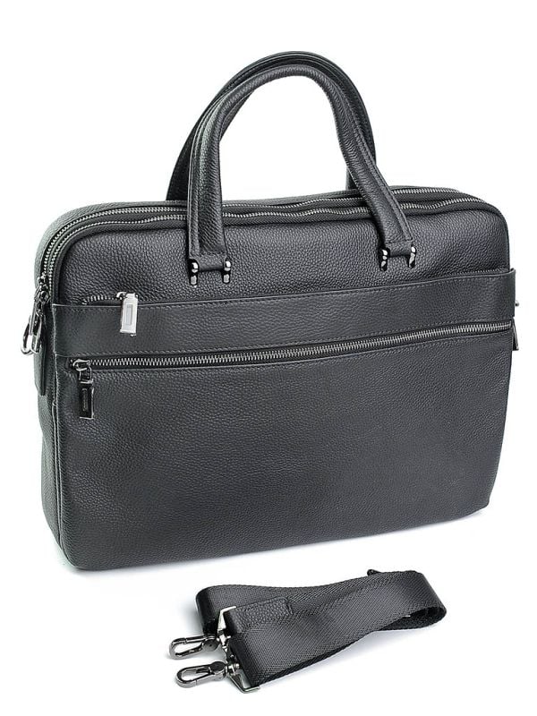 Servieta barbati din piele naturala neagra 29x40x9 cm