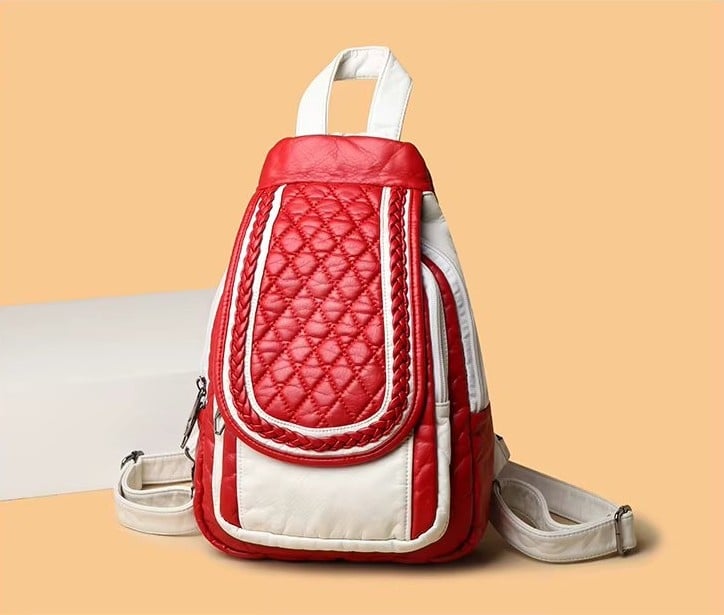 Rucsac Dama Picadili Rilena - Design Elegant Rosu/Alb - imagine 3