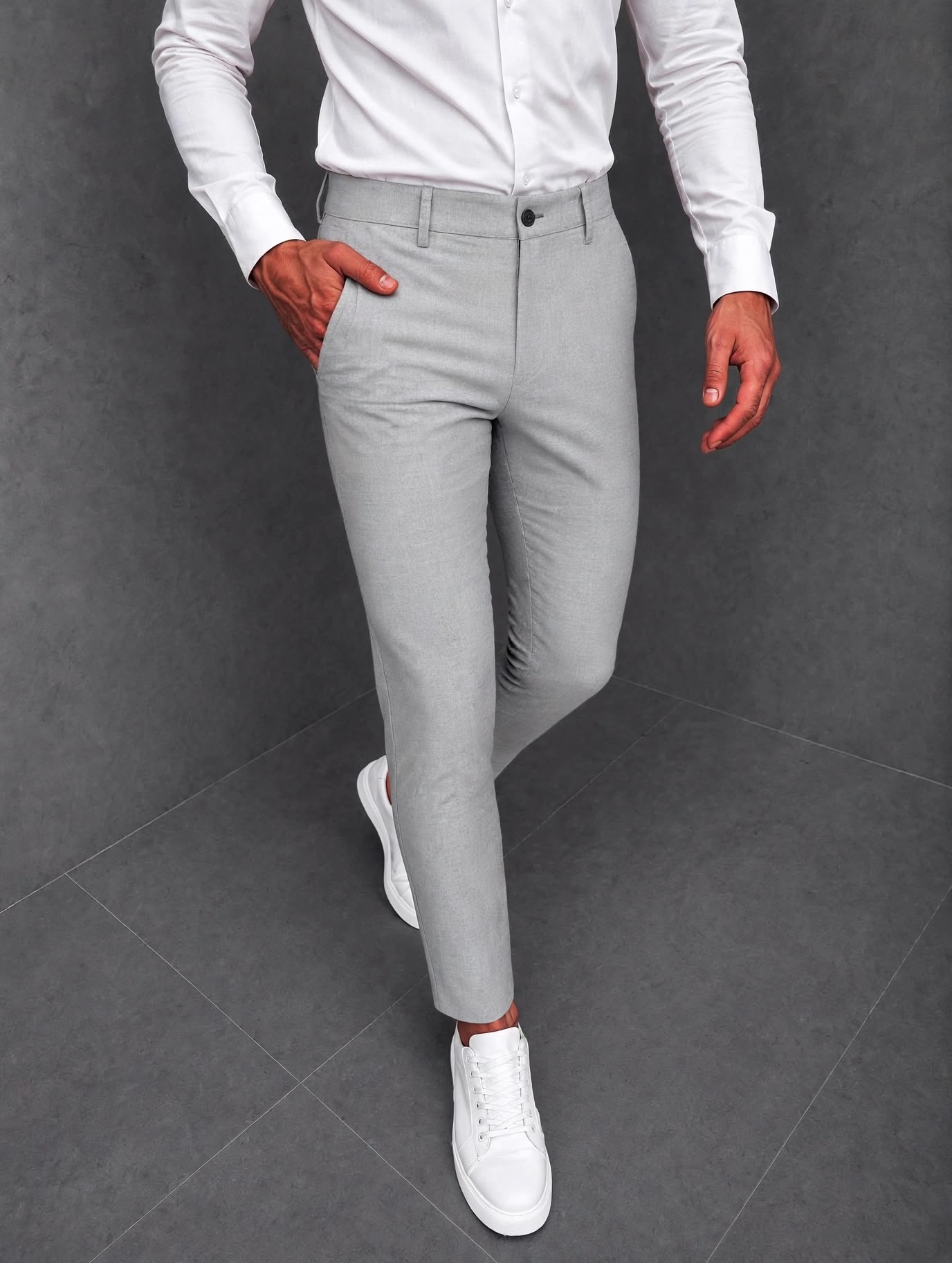 Pantaloni barbati casual gri deshis C001