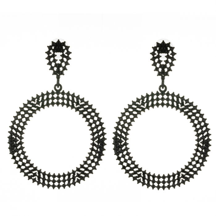 Cercei Rotunzi Negri cu Broderie Shopika