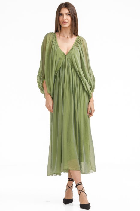 Rochie Shopika Mătase Verde Olive - Eleganță Naturală