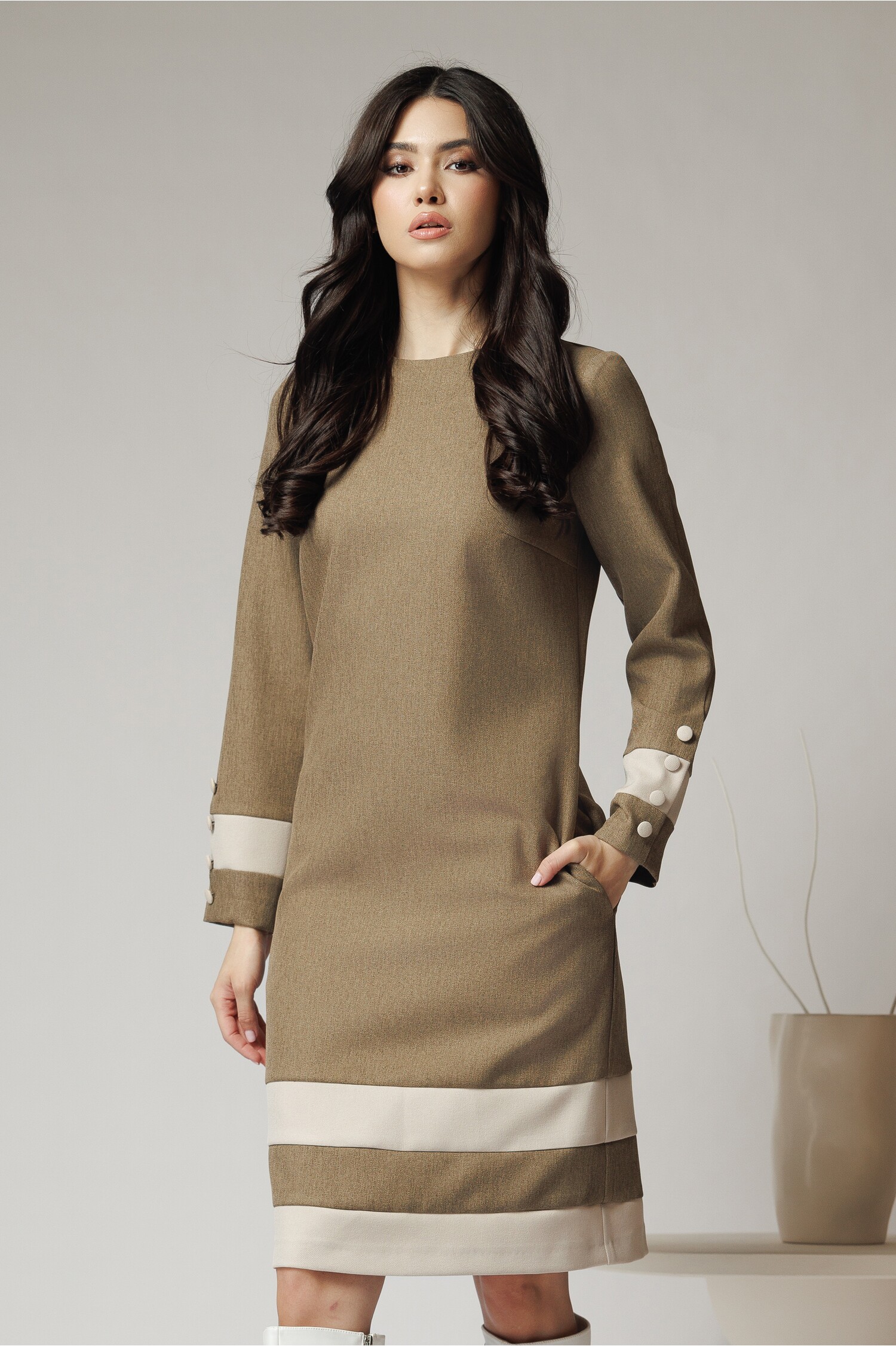 Rochie Office DY Fashion Kaki | Eleganță și Practicitate