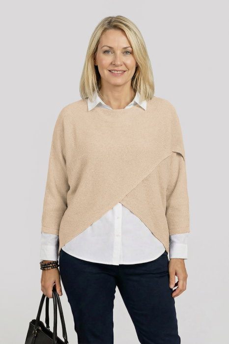 Poncho Petrecut Asimetric Bej | Shopika