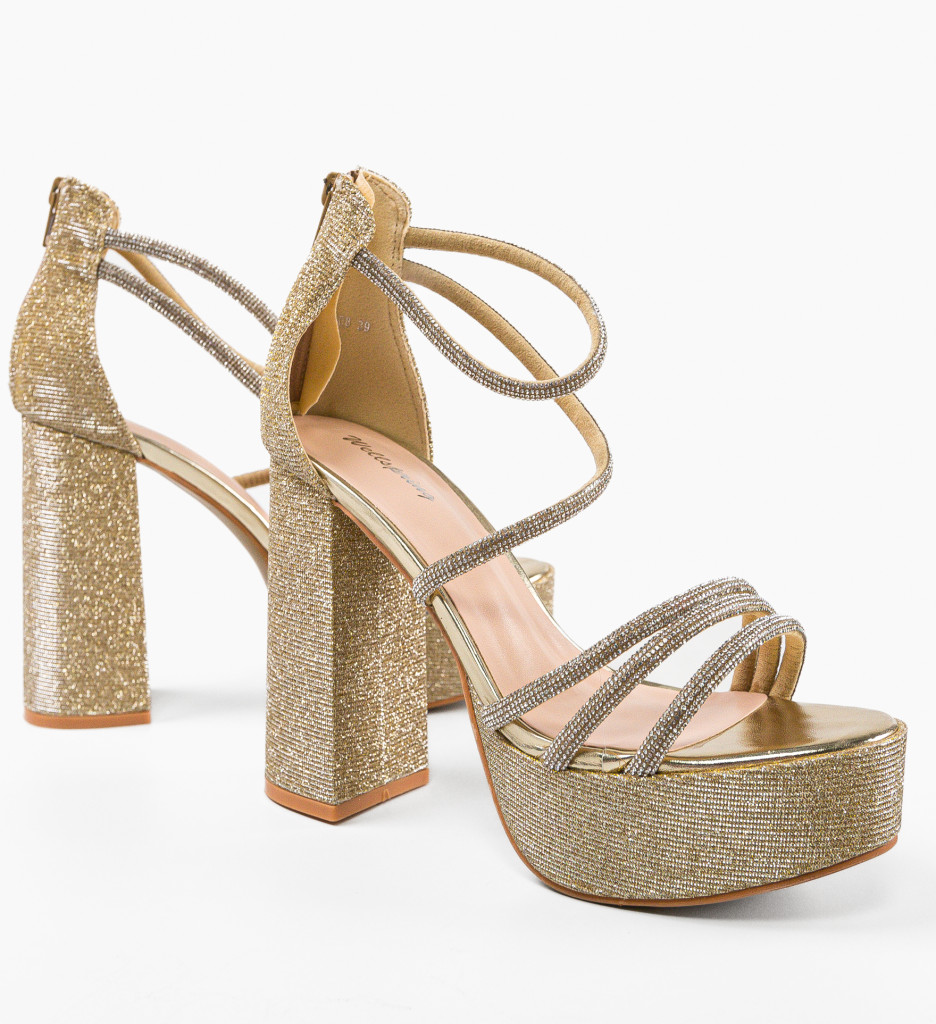 Sandale cu toc Asenneth Aurii | Elegante - imagine 7