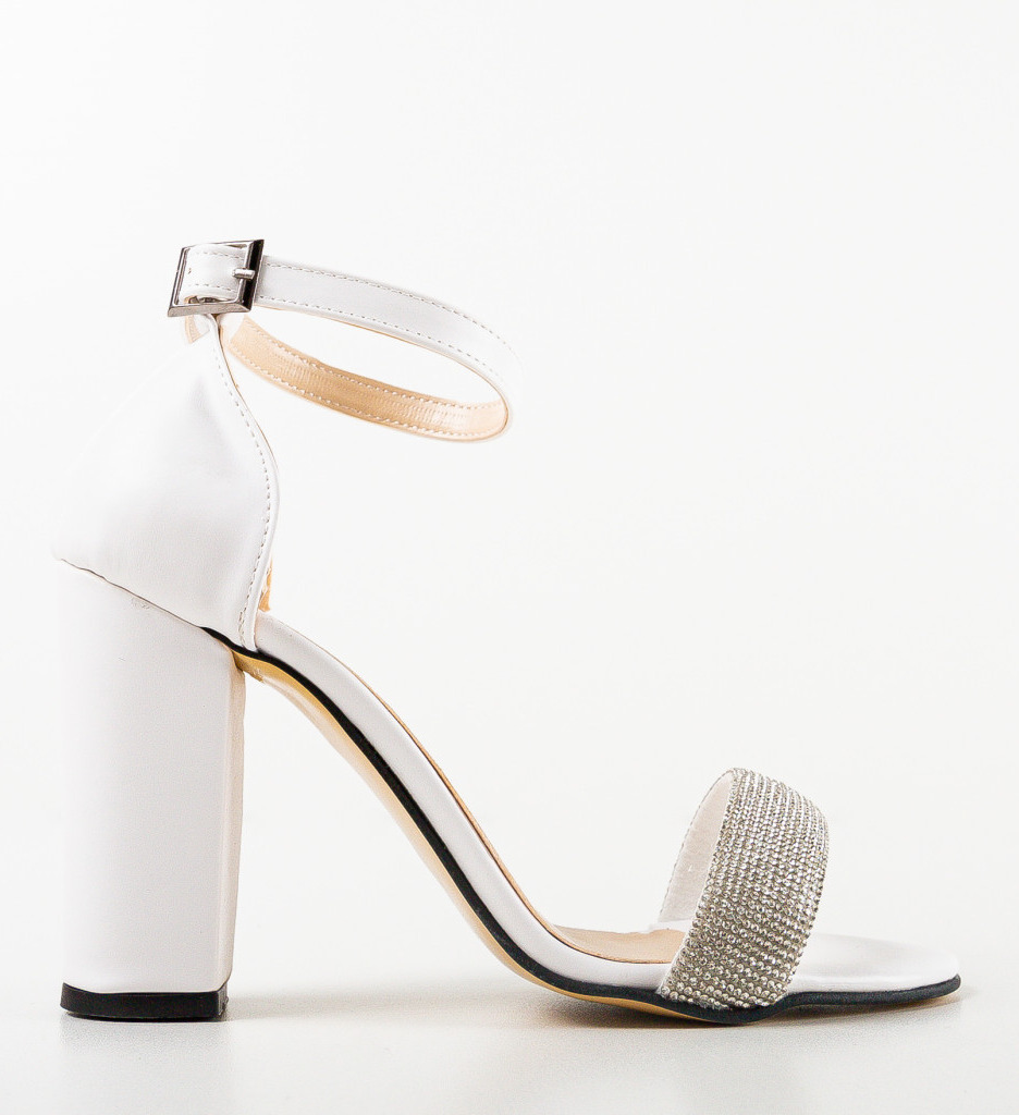Sandale Hester Albe cu Toc Elegant - imagine 4