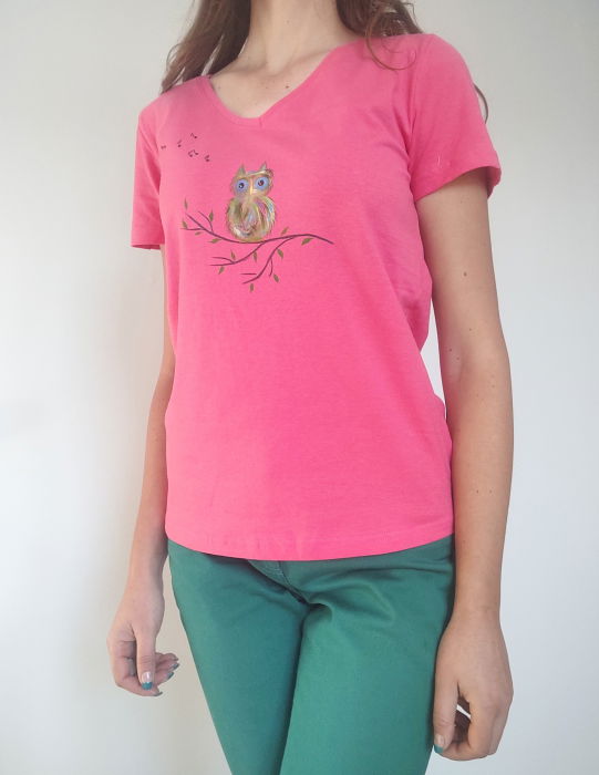 Tricou Shopika Roz cu Bufniță | Design Original