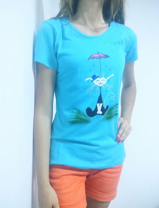 Tricou Pisica Shopika - Pictat Manual Unic - imagine 1