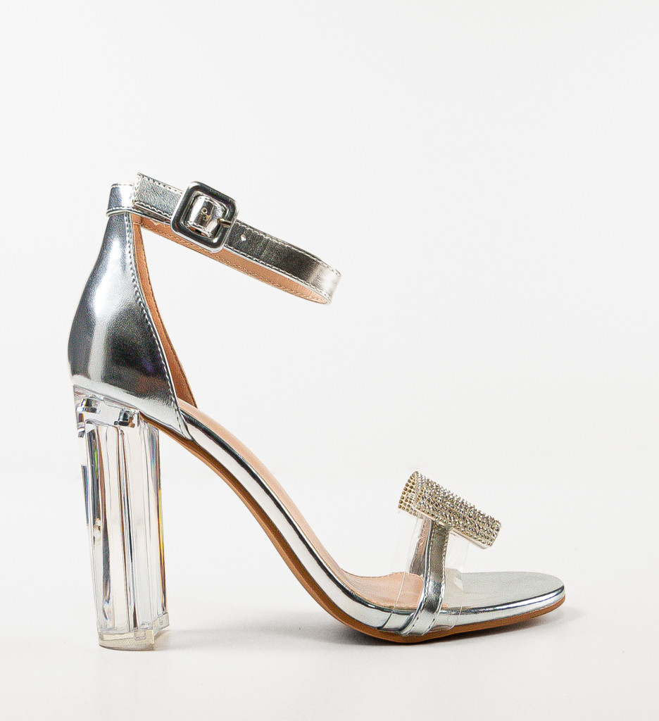 Sandale Straym Argintii cu Toc Elegante - imagine 4