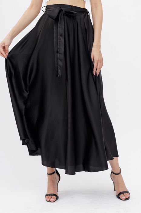Fusta Satin Neagră Shopika | Eleganță și Confort