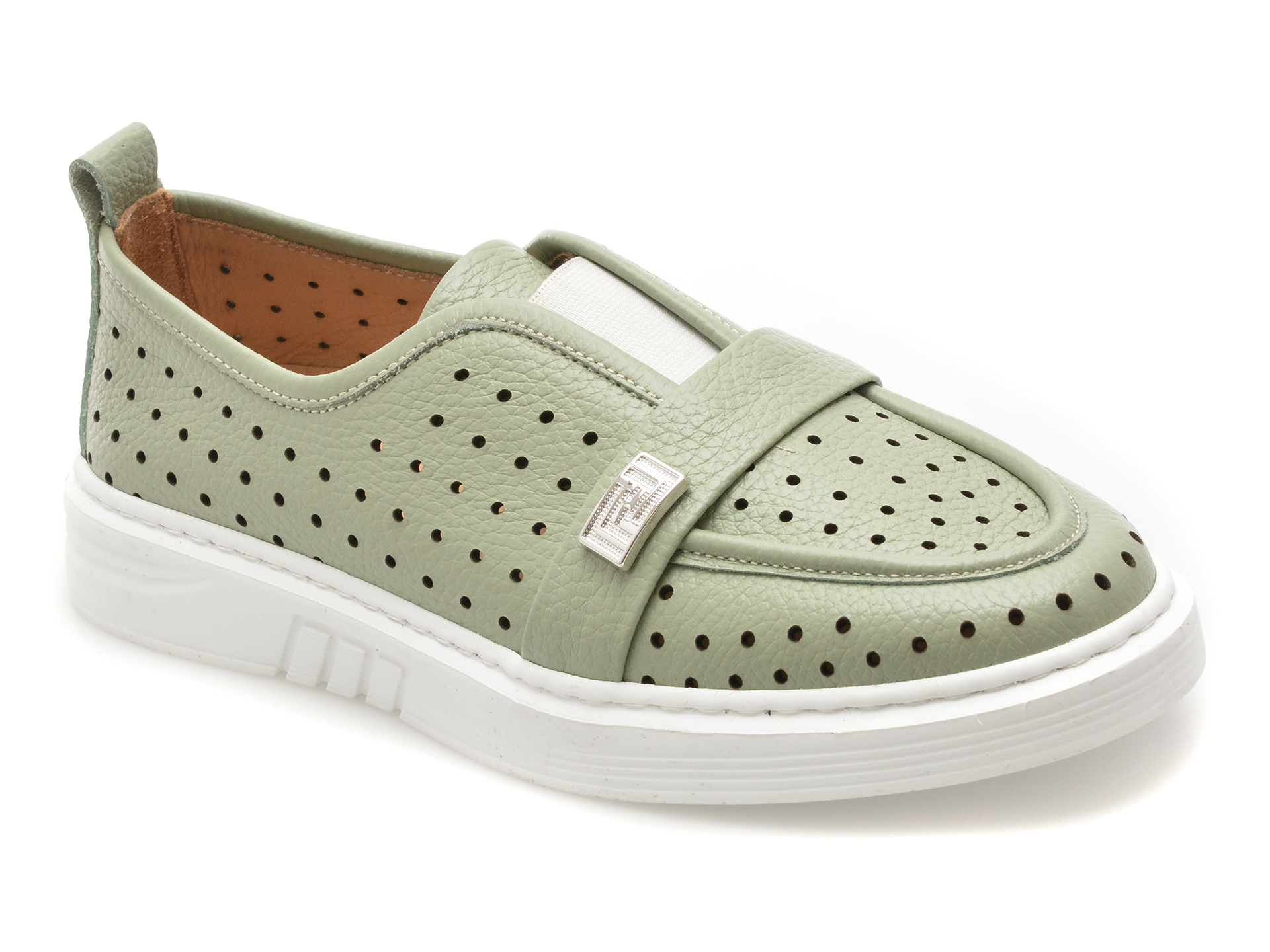 Pantofi ERISMA verzi din piele naturală, Slip-on