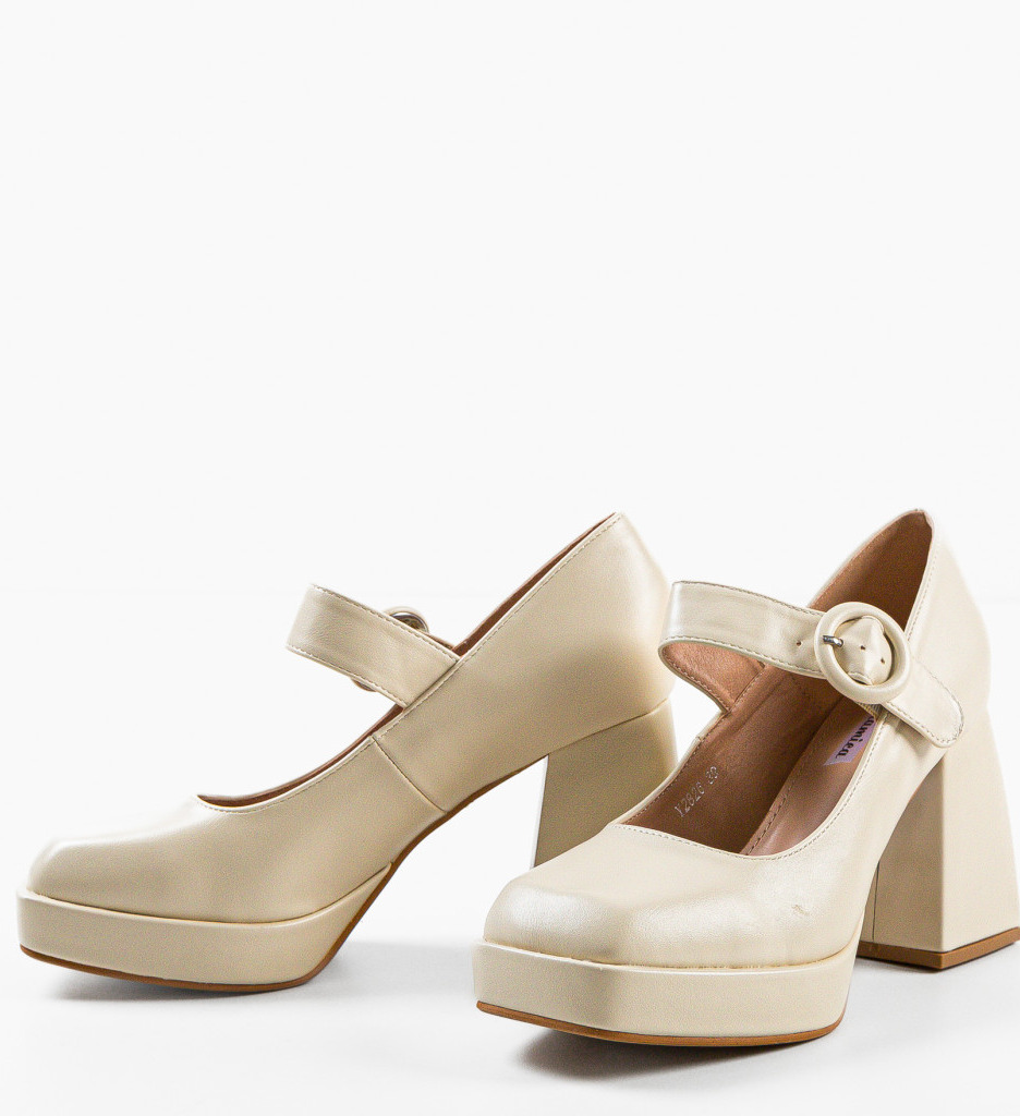 Pantofi Dama Siya Bej cu Toc Eleganți - imagine 5