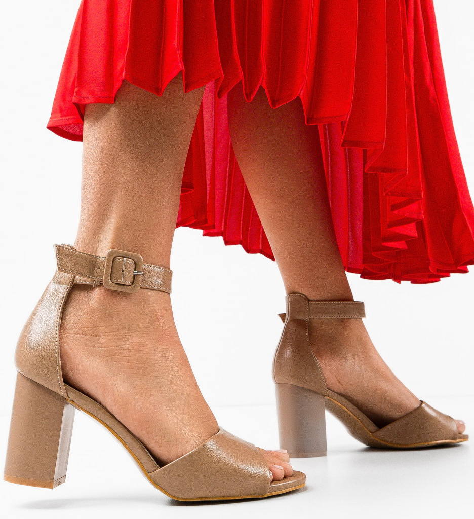 Sandale Dama Keltic Khaki cu Toc Elegant - imagine 3