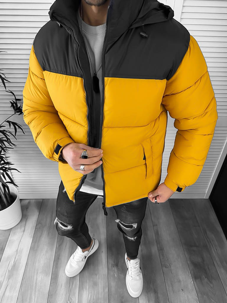 Geacă Bărbați Mustar Iarnă Slim Fit