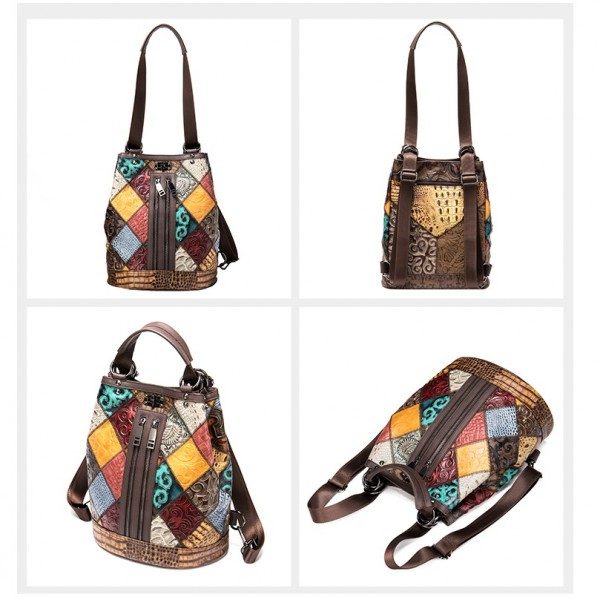 Rucsac dama Rina GT1040 din piele naturala multicolor Pfy - imagine 3