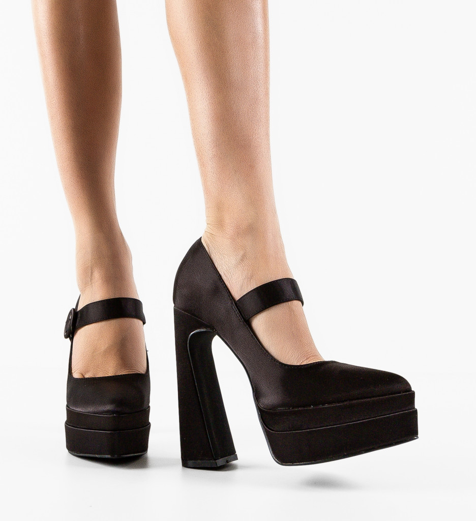 Pantofi Fobol Negri Eleganți cu Toc - imagine 2