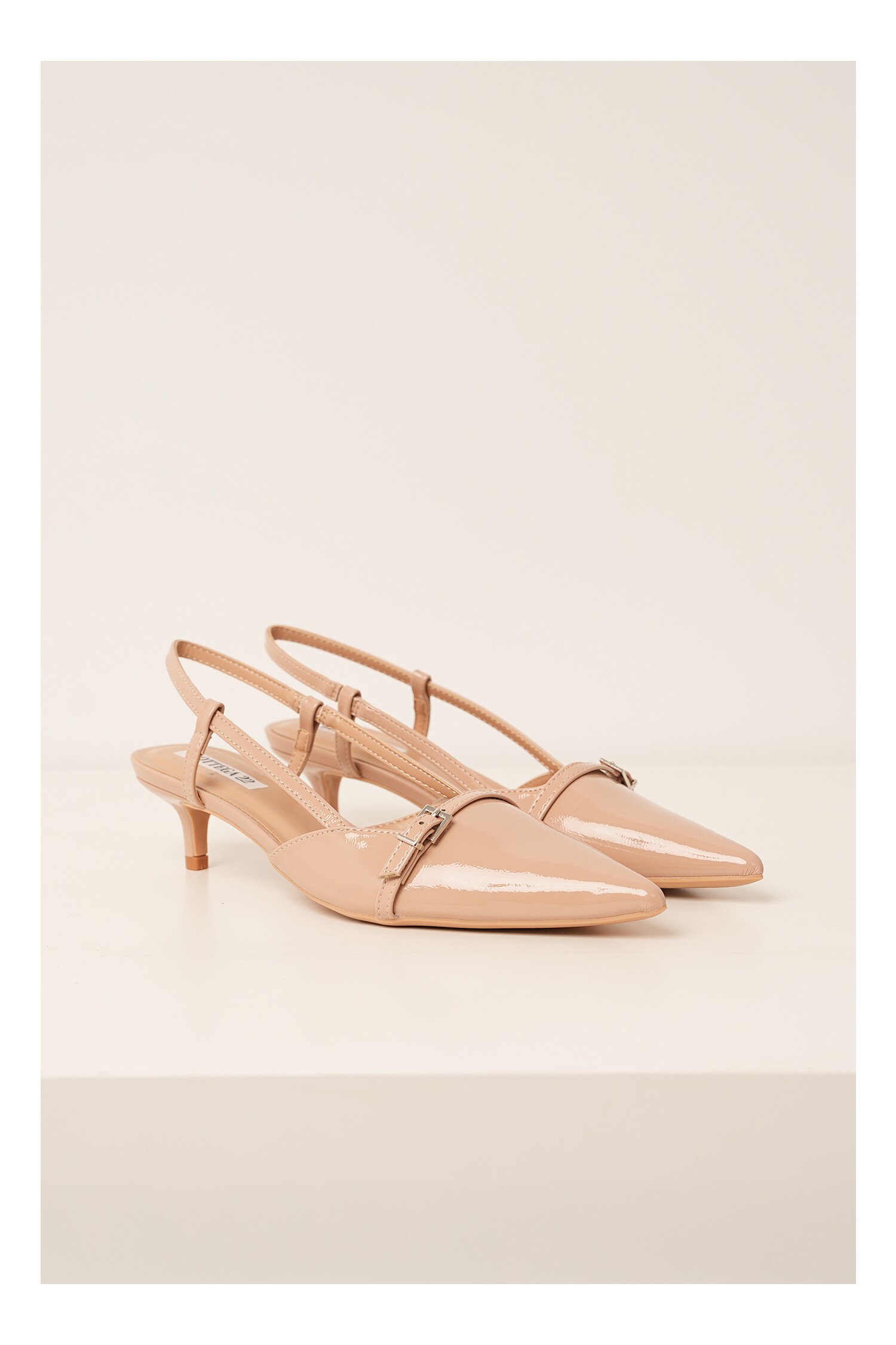 Pantofi Bej Piele Ecologică Toc Jos Eleganți