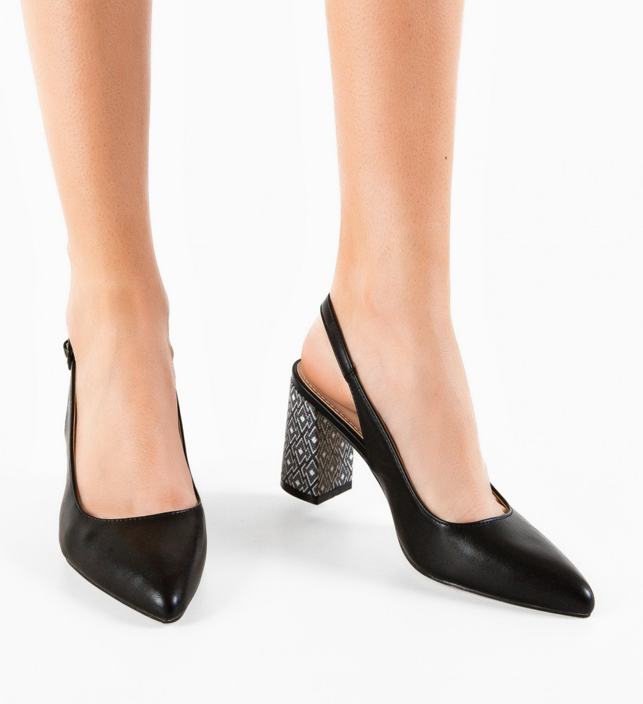 Pantofi Rafda Negri Eleganți cu Toc - imagine 2