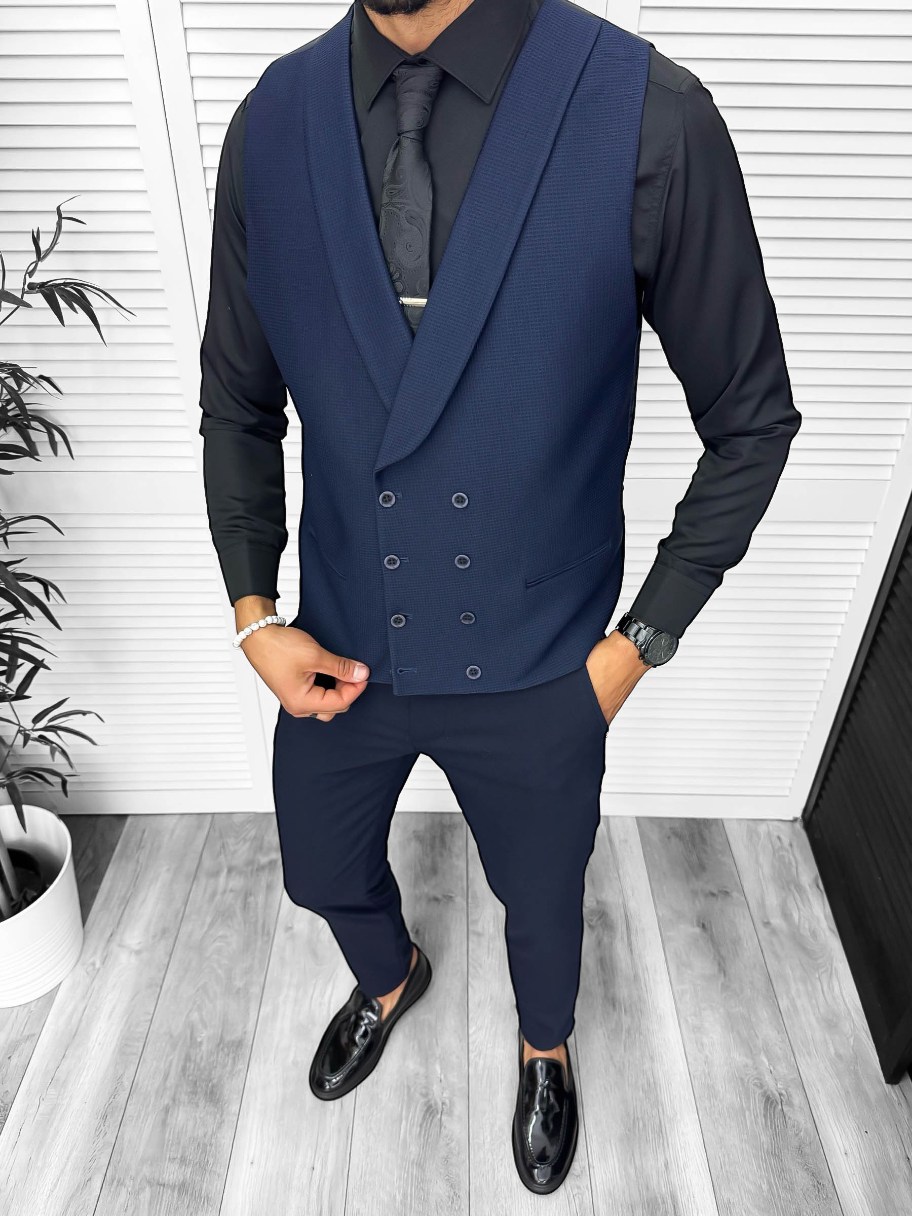 Vesta Barbati Slim Fit Bleumarin Eleganta