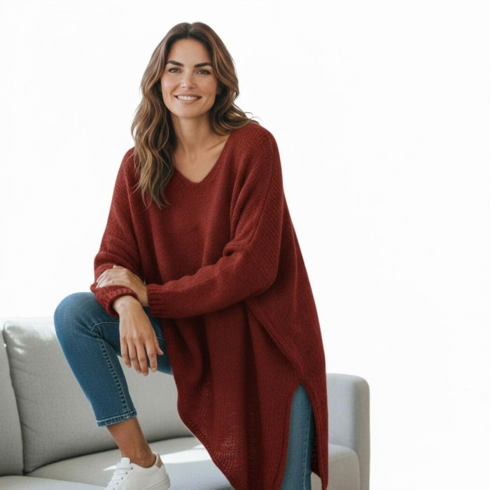 Pulover Pufos Oversize Caramiziu | Shopika