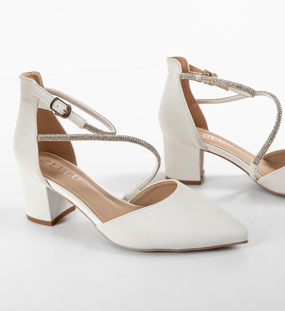 Pantofi Haari Albi Eleganți cu Toc - imagine 5