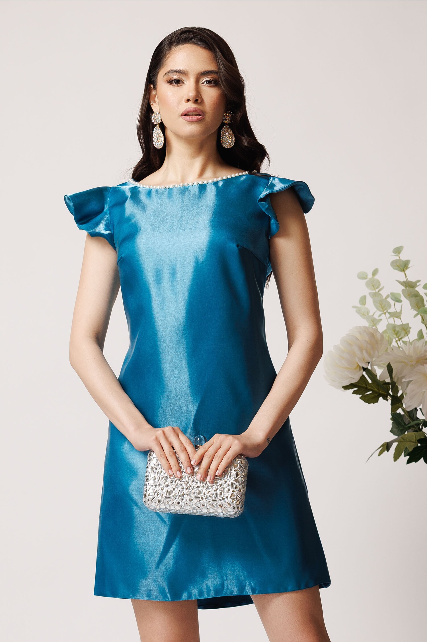 Rochie Turcoaz Elegantă cu Perle - Moze