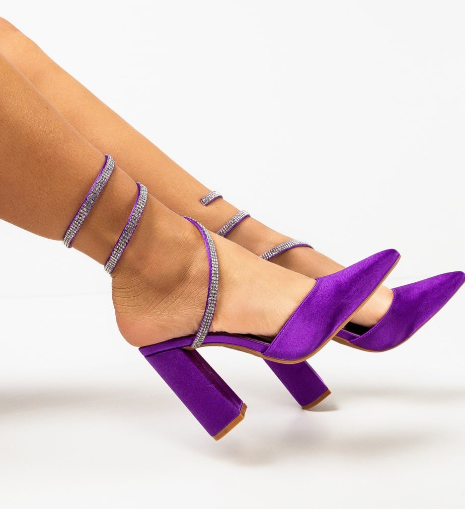 Pantofi dama Lhamo Mov eleganți cu toc - imagine 4