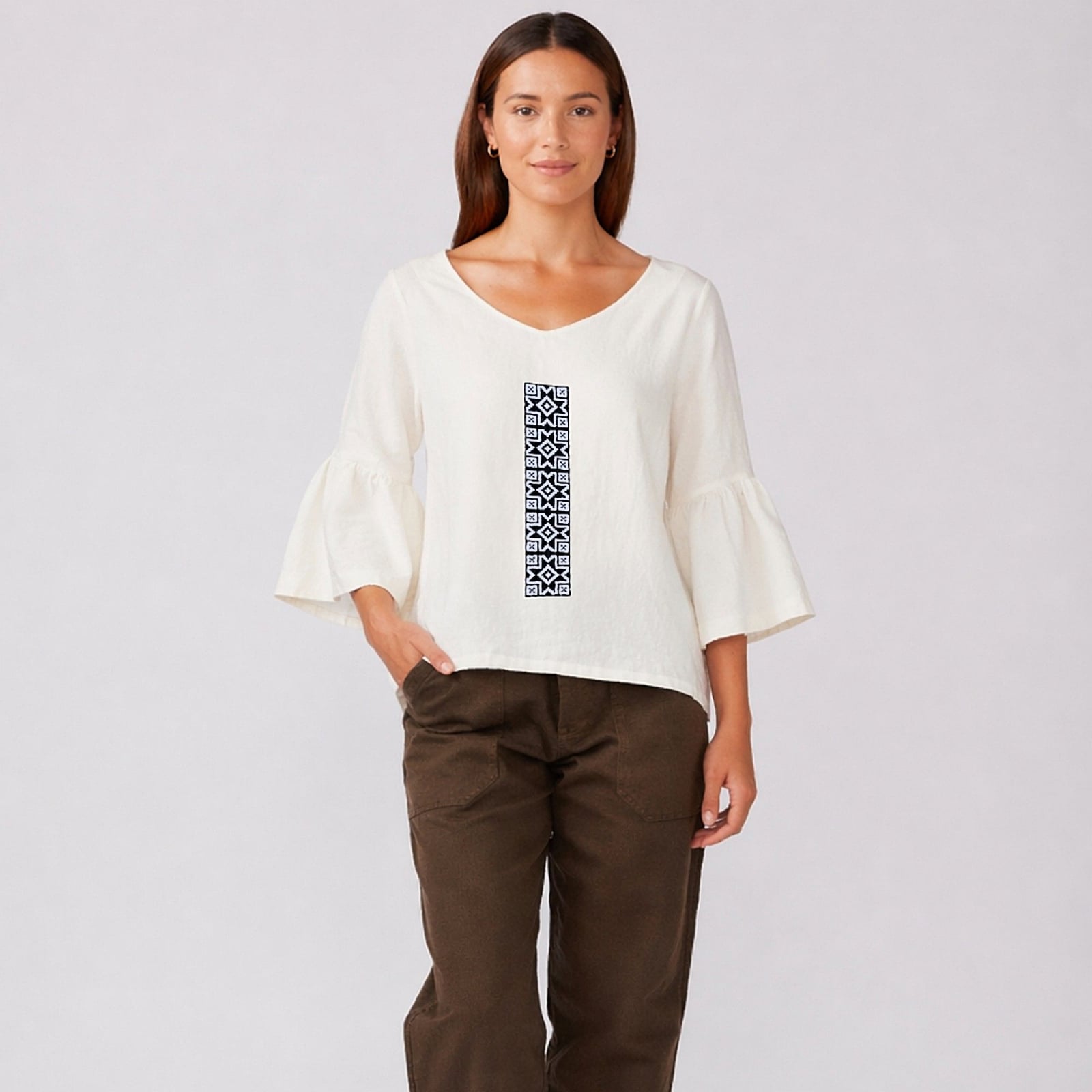 Bluza Bloom din bumbac cu broderie inspiratie etno , Calea zestrei
