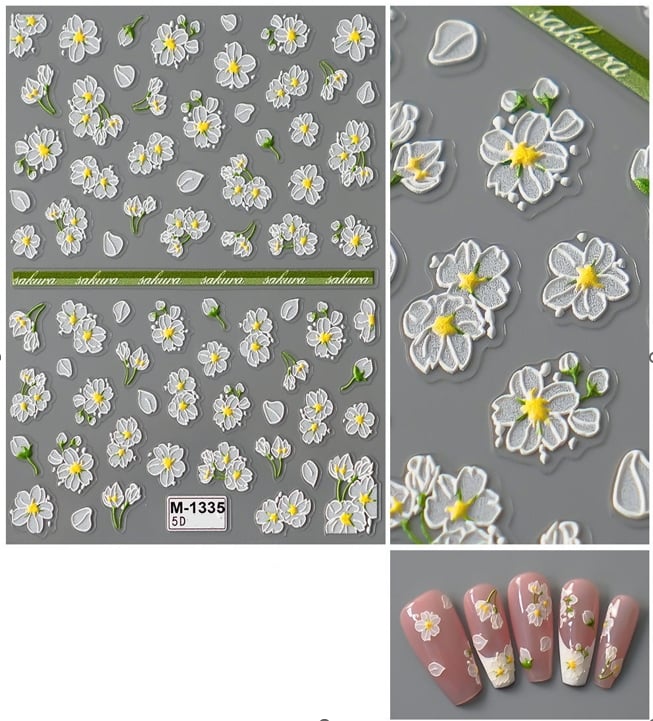 Abtibilduri 3D Unghii Marquise STICKER35 Alb/Galben