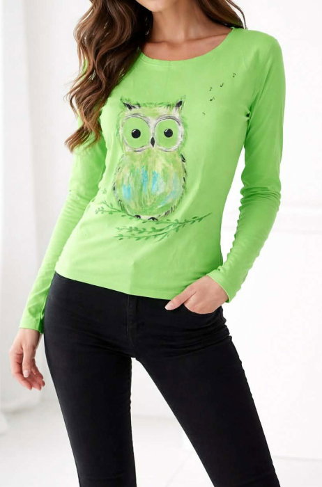 Bluza Verde Bumbac Pictată Manual Shopika