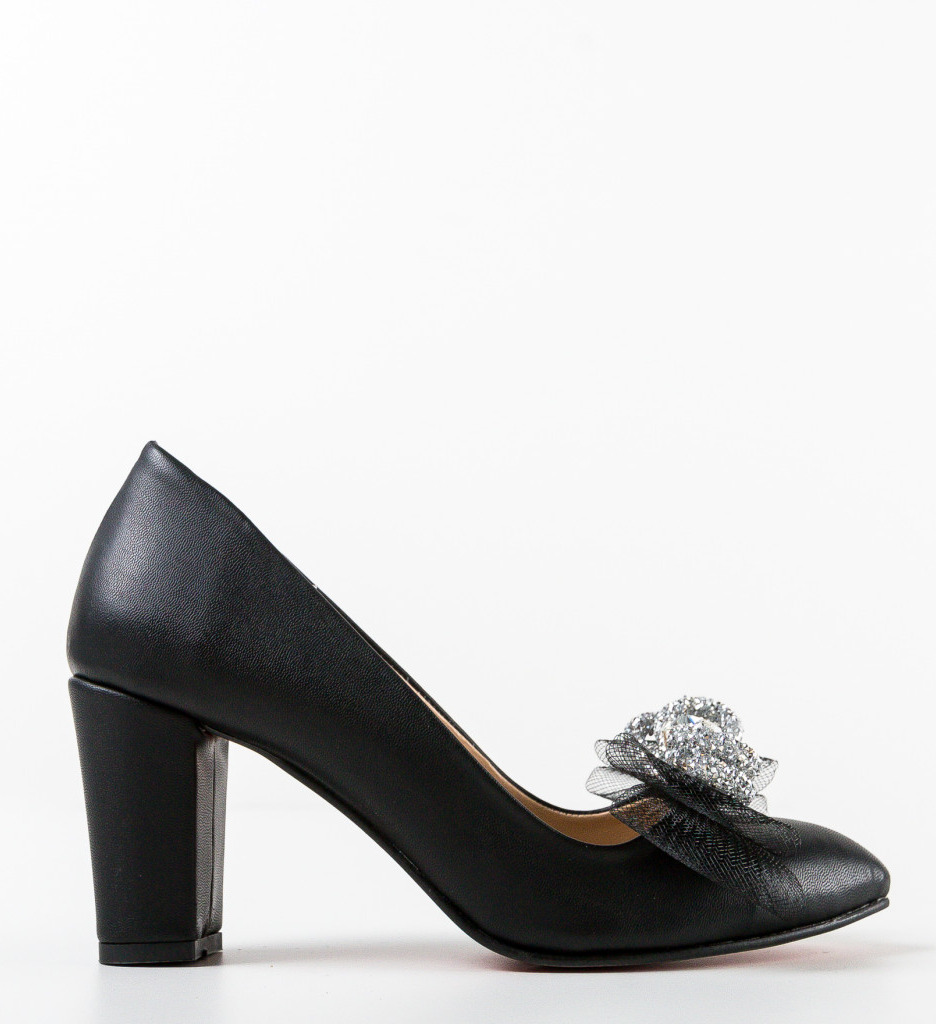 Pantofi Eleganți cu Toc Scar Negri - imagine 4
